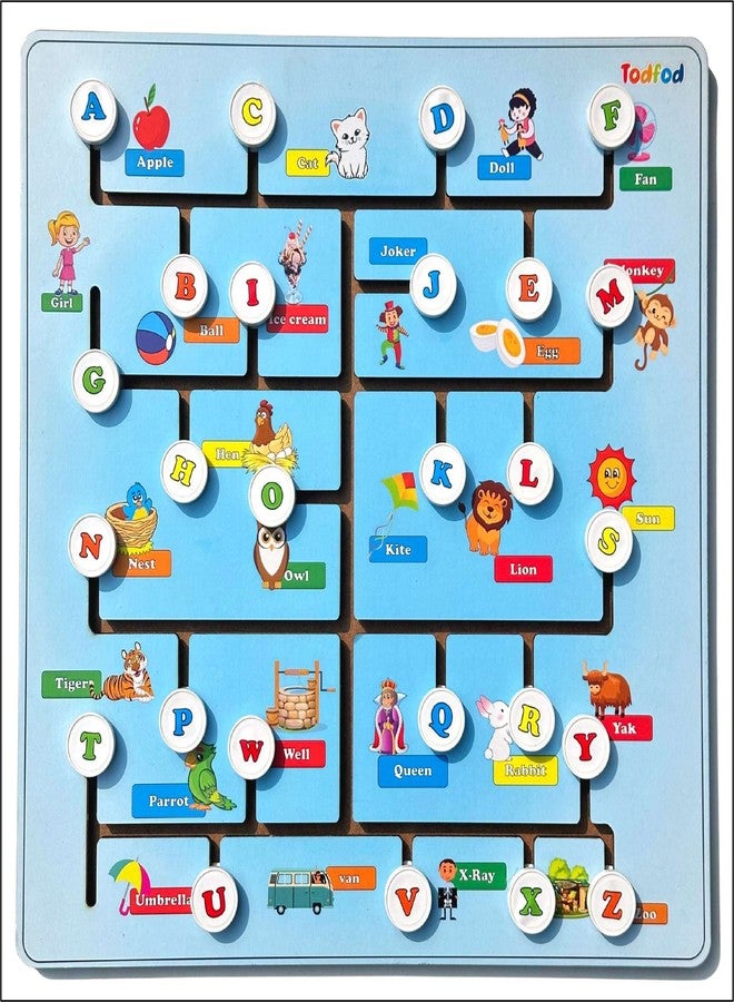 TodFod ABCD Wooden Sliding Maze Learning Toy for Kids Age 3-8, 26-Piece Educational Brain Game, Alphabet Number Animal Puzzle for Toddlers Children - Image 2
